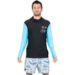 Lycra ALL IN Men Rashguard Hoodie Black/Turquoise