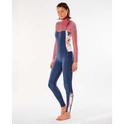 Combinaison Rip Curl Dawn Patrol Femme 5/3 Front Zip Bleu Rose 12