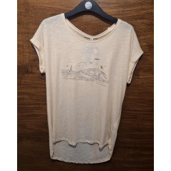 Kota Blue T-shirt Beige Femme Carro Noir Mouettes Or L